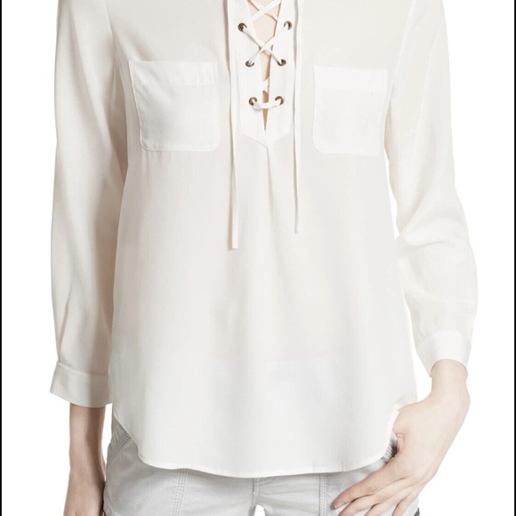 Joie 100% silk ivory bertine lace up blouse size medium - Picture 8 of 8